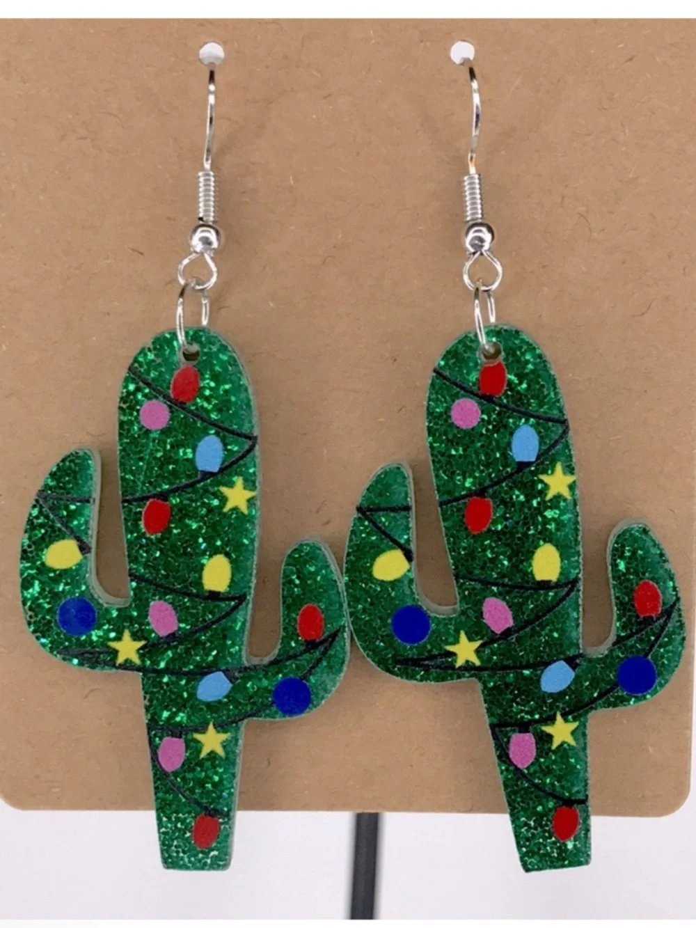 Colorful Christmas Cactus With Lights Acrylic Earrings Fashion Jewelry